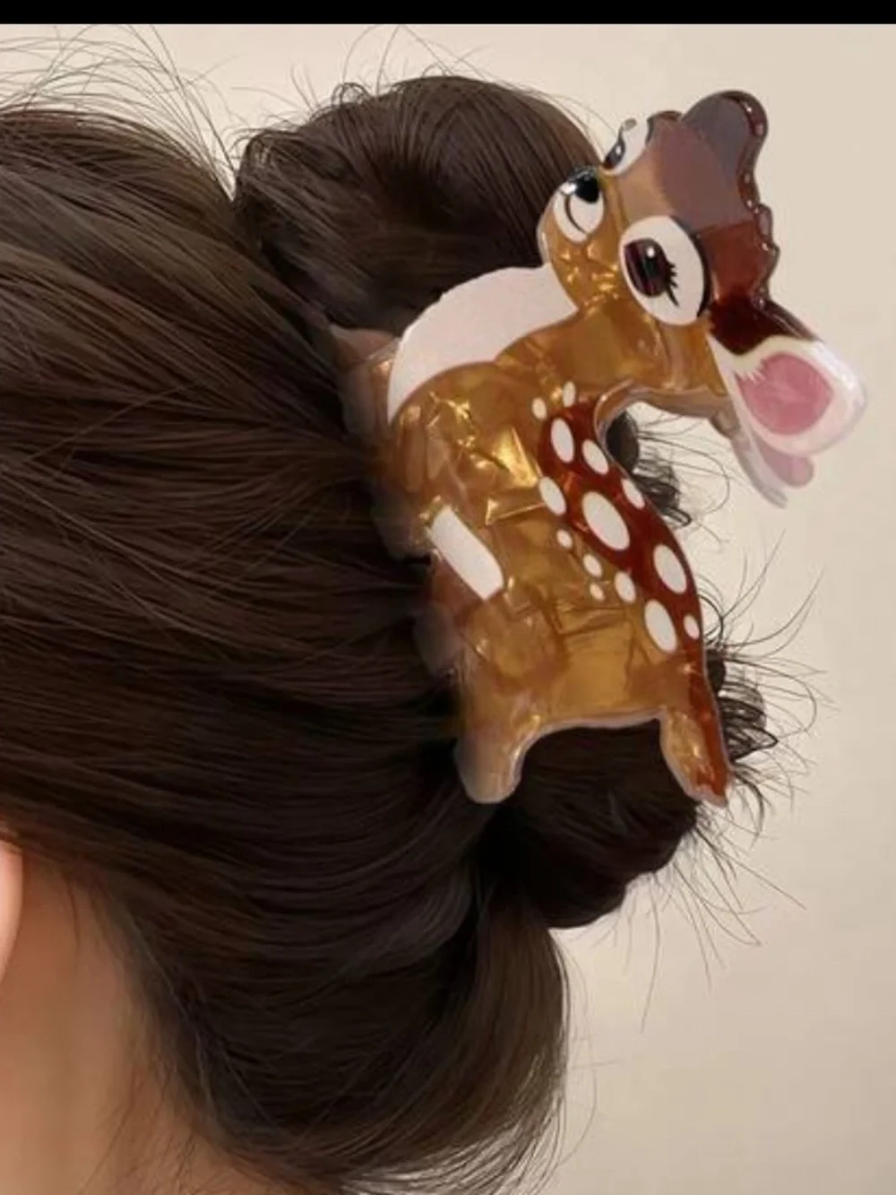 Cute Deer Acrylic Hair Clip - Brown & Pink Bambi